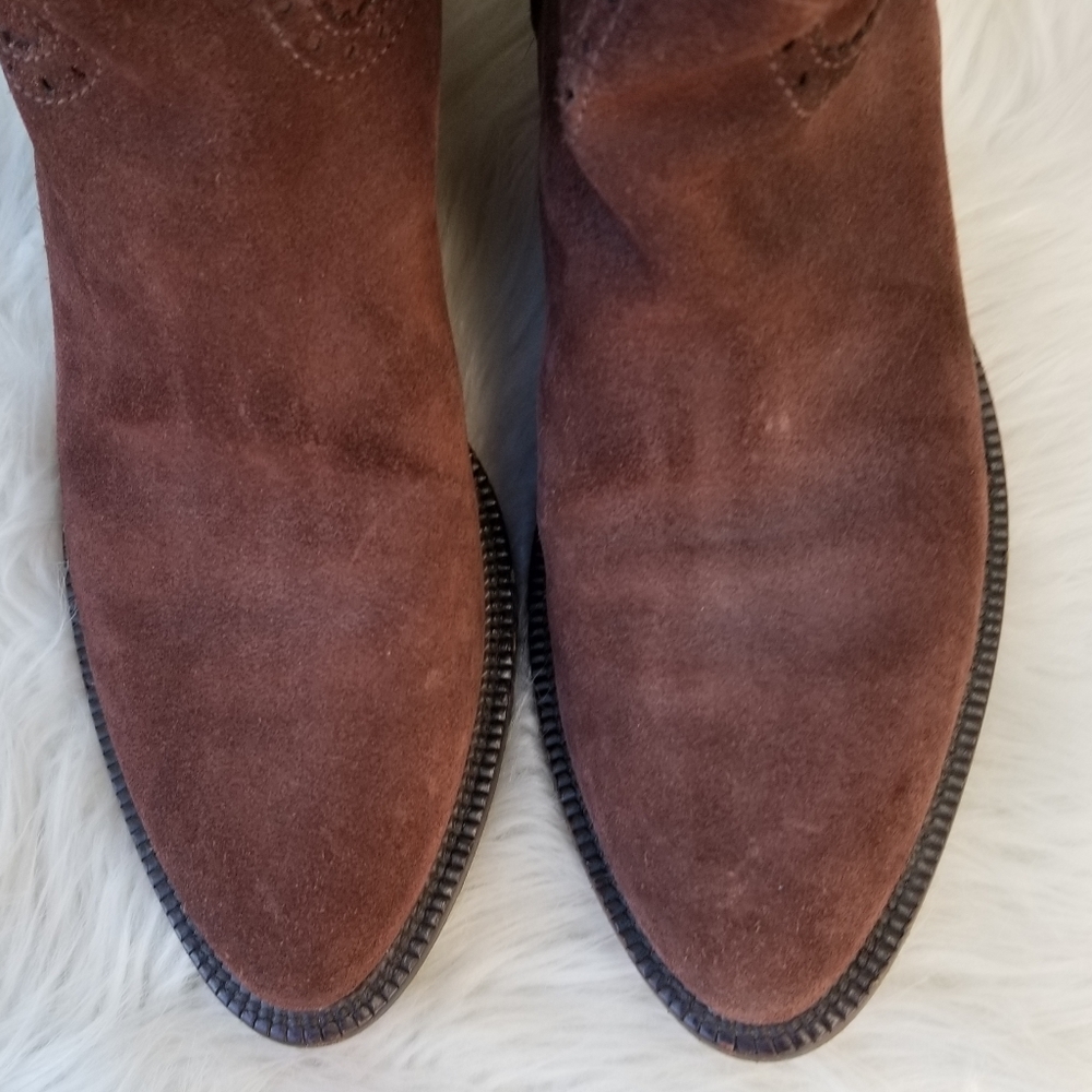 Gucci Suede Brogue Perforated High Boots Brown Sz 8.5 - Picture 4 of 16
